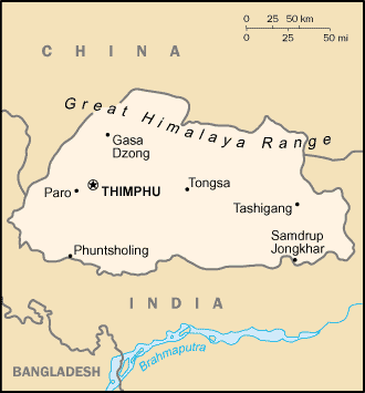 map of Bhutan