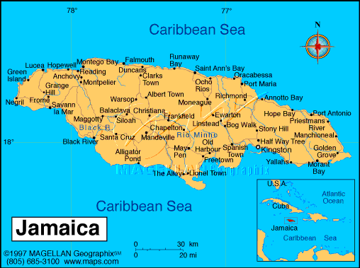 map of Jamaica