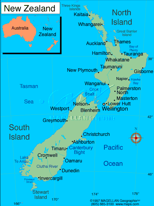 map of New Zealand
