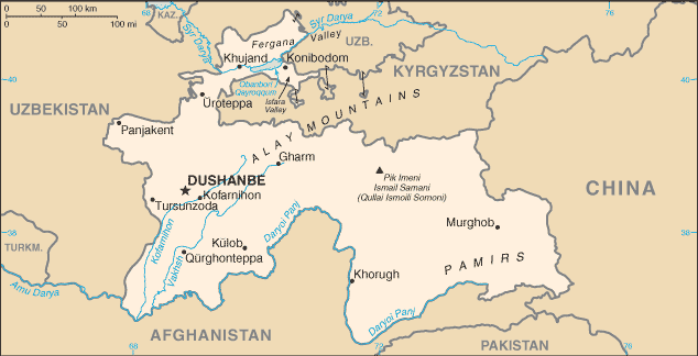 map of Tajikistan